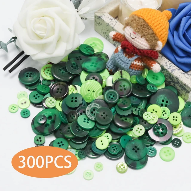 Alt view image 2 of 7 - About 300 Pcs Green Resion Buttons for Crafts, 4 Holes Assorted Sizes Resin Buttons, for Crafting, Arts, DIY, Decoration, Sewing (Green)