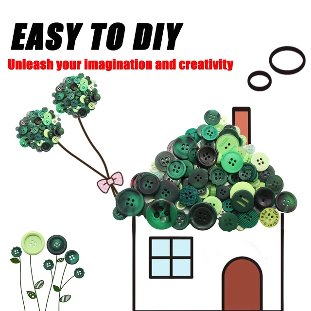 Alt view image 3 of 7 - About 300 Pcs Green Resion Buttons for Crafts, 4 Holes Assorted Sizes Resin Buttons, for Crafting, Arts, DIY, Decoration, Sewing (Green)