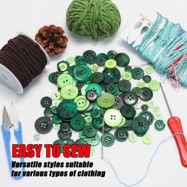 Alt view image 6 of 7 - About 300 Pcs Green Resion Buttons for Crafts, 4 Holes Assorted Sizes Resin Buttons, for Crafting, Arts, DIY, Decoration, Sewing (Green)