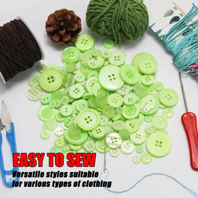 Alt view image 6 of 7 - About 300 Pcs Light Green Resion Buttons for Crafts, 4 Holes Assorted Sizes Resin Buttons, for Crafting, Arts, DIY, Decoration, Sewing (Light Green)