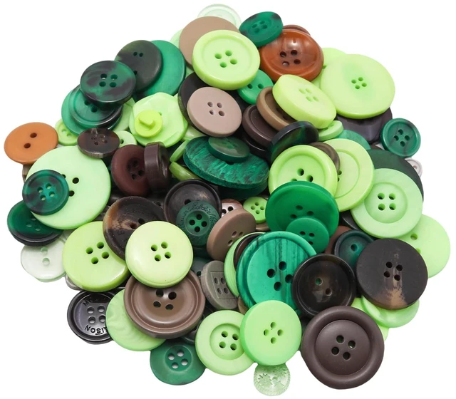 Main image of About 300 Pcs Green and Brown Resion Buttons for Crafts, 4 Holes Assorted Sizes Resin Buttons, for Crafting, Arts, DIY, Decoration, Sewing (Green and Brown)