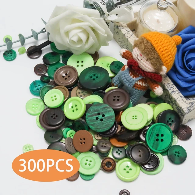 Alt view image 2 of 7 - About 300 Pcs Green and Brown Resion Buttons for Crafts, 4 Holes Assorted Sizes Resin Buttons, for Crafting, Arts, DIY, Decoration, Sewing (Green and Brown)