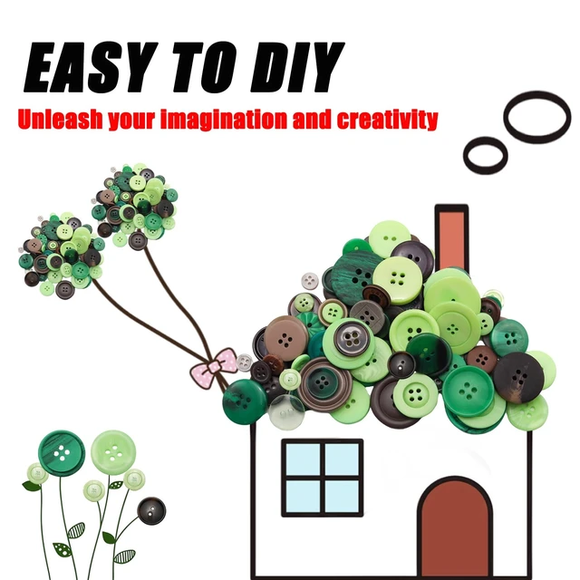 Alt view image 3 of 7 - About 300 Pcs Green and Brown Resion Buttons for Crafts, 4 Holes Assorted Sizes Resin Buttons, for Crafting, Arts, DIY, Decoration, Sewing (Green and Brown)