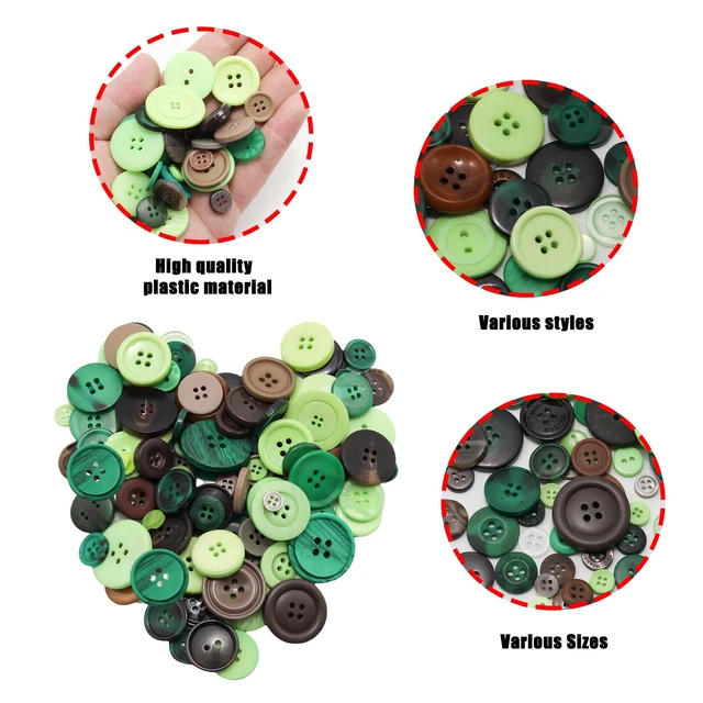Alt view image 4 of 7 - About 300 Pcs Green and Brown Resion Buttons for Crafts, 4 Holes Assorted Sizes Resin Buttons, for Crafting, Arts, DIY, Decoration, Sewing (Green and Brown)