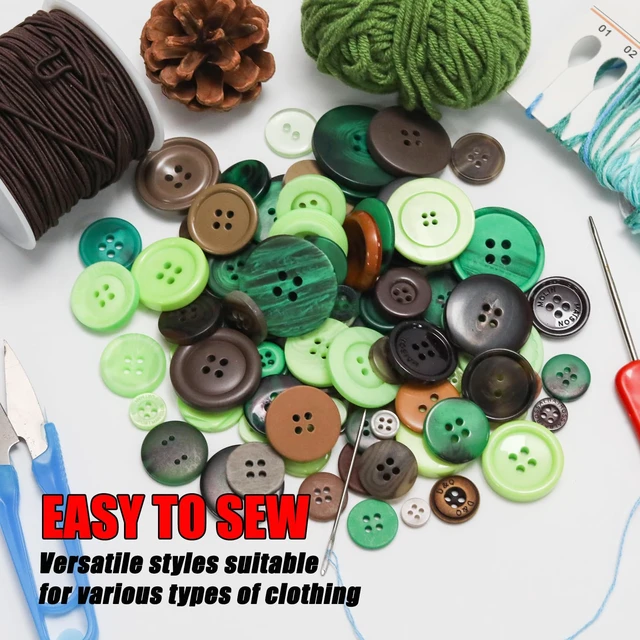 Alt view image 6 of 7 - About 300 Pcs Green and Brown Resion Buttons for Crafts, 4 Holes Assorted Sizes Resin Buttons, for Crafting, Arts, DIY, Decoration, Sewing (Green and Brown)