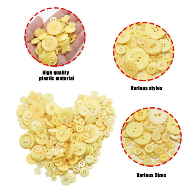 Alt view image 4 of 7 - About 300 Pcs Yellow Resion Buttons for Crafts, 4 Holes Assorted Sizes Resin Buttons, for Crafting, Arts, DIY, Decoration, Sewing (Yellow)