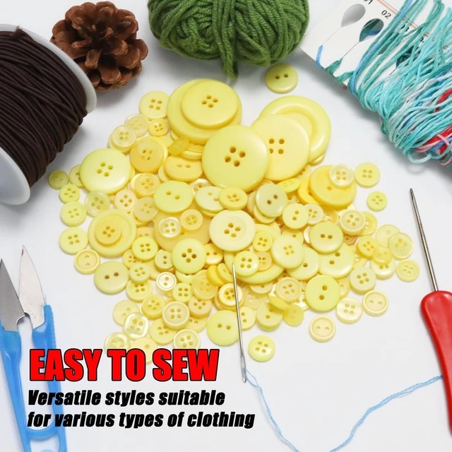 Alt view image 6 of 7 - About 300 Pcs Yellow Resion Buttons for Crafts, 4 Holes Assorted Sizes Resin Buttons, for Crafting, Arts, DIY, Decoration, Sewing (Yellow)