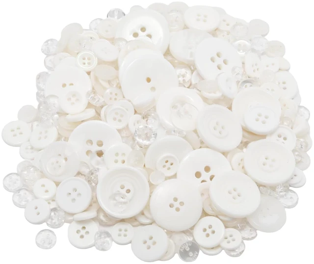 Main image of About 300 Pcs White Resion Buttons for Crafts, 4 Holes Assorted Sizes Resin Buttons, for Crafting, Arts, DIY, Decoration, Sewing (White)