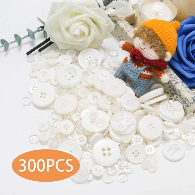 Alt view image 2 of 7 - About 300 Pcs White Resion Buttons for Crafts, 4 Holes Assorted Sizes Resin Buttons, for Crafting, Arts, DIY, Decoration, Sewing (White)