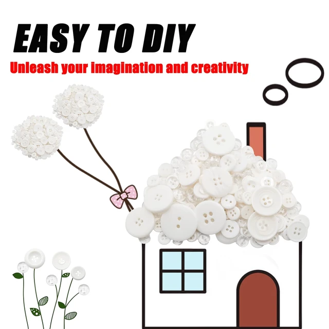Alt view image 3 of 7 - About 300 Pcs White Resion Buttons for Crafts, 4 Holes Assorted Sizes Resin Buttons, for Crafting, Arts, DIY, Decoration, Sewing (White)
