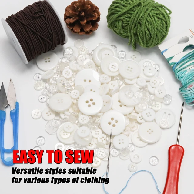 Alt view image 6 of 7 - About 300 Pcs White Resion Buttons for Crafts, 4 Holes Assorted Sizes Resin Buttons, for Crafting, Arts, DIY, Decoration, Sewing (White)