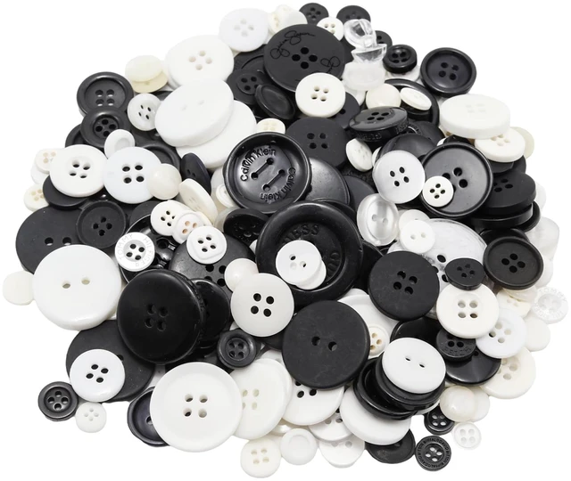 Main image of About 300 Pcs Black and White Resion Buttons for Crafts, 4 Holes Assorted Sizes Resin Buttons, for Crafting, Arts, DIY, Decoration, Sewing (Black and White)