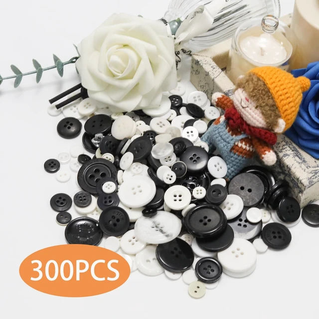 Alt view image 2 of 7 - About 300 Pcs Black and White Resion Buttons for Crafts, 4 Holes Assorted Sizes Resin Buttons, for Crafting, Arts, DIY, Decoration, Sewing (Black and White)