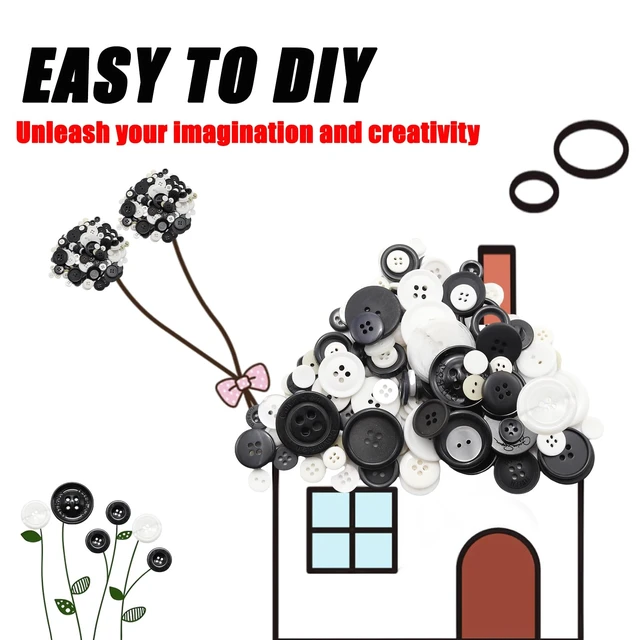 Alt view image 3 of 7 - About 300 Pcs Black and White Resion Buttons for Crafts, 4 Holes Assorted Sizes Resin Buttons, for Crafting, Arts, DIY, Decoration, Sewing (Black and White)