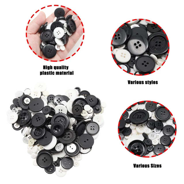 Alt view image 4 of 7 - About 300 Pcs Black and White Resion Buttons for Crafts, 4 Holes Assorted Sizes Resin Buttons, for Crafting, Arts, DIY, Decoration, Sewing (Black and White)