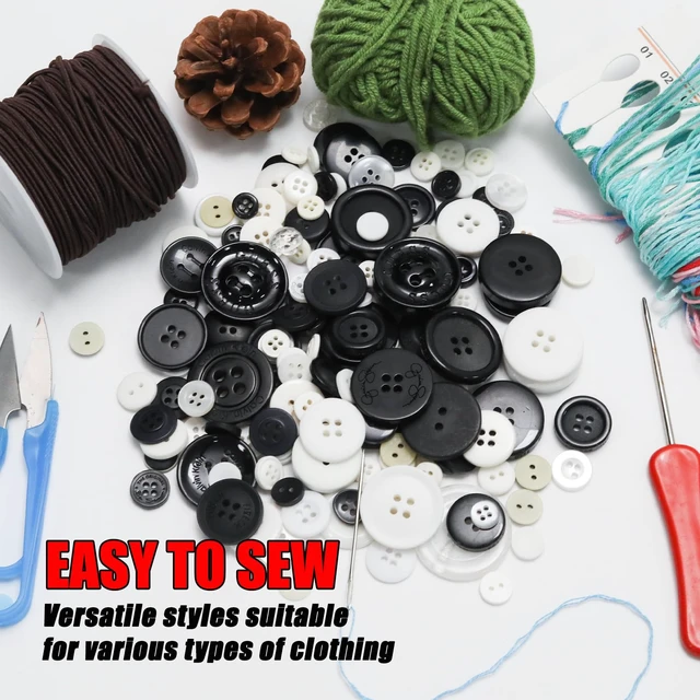 Alt view image 6 of 7 - About 300 Pcs Black and White Resion Buttons for Crafts, 4 Holes Assorted Sizes Resin Buttons, for Crafting, Arts, DIY, Decoration, Sewing (Black and White)