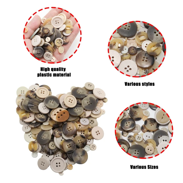 Alt view image 4 of 7 - About 300 Pcs Patterned Resion Buttons for Crafts, 4 Holes Assorted Sizes Resin Buttons, for Crafting, Arts, DIY, Decoration, Sewing (Patterned)