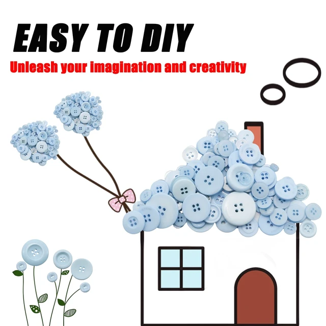 Alt view image 3 of 7 - About 300 Pcs Sky Blue Resion Buttons for Crafts, 4 Holes Assorted Sizes Resin Buttons, for Crafting, Arts, DIY, Decoration, Sewing (Sky Blue)