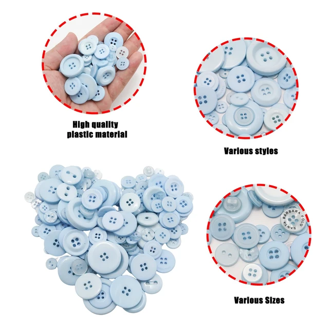 Alt view image 4 of 7 - About 300 Pcs Sky Blue Resion Buttons for Crafts, 4 Holes Assorted Sizes Resin Buttons, for Crafting, Arts, DIY, Decoration, Sewing (Sky Blue)
