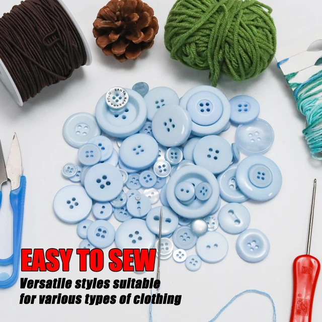 Alt view image 6 of 7 - About 300 Pcs Sky Blue Resion Buttons for Crafts, 4 Holes Assorted Sizes Resin Buttons, for Crafting, Arts, DIY, Decoration, Sewing (Sky Blue)