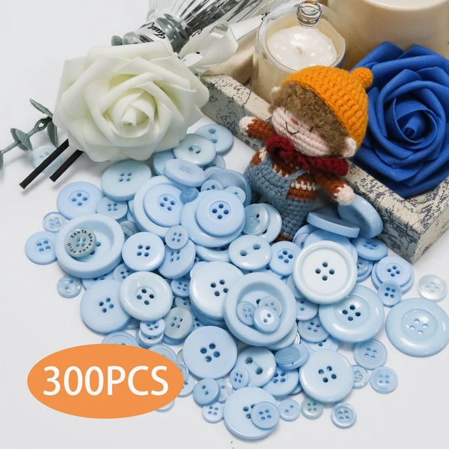 Alt view image 2 of 7 - About 300 Pcs Sky Blue Resion Buttons for Crafts, 4 Holes Assorted Sizes Resin Buttons, for Crafting, Arts, DIY, Decoration, Sewing (Sky Blue)