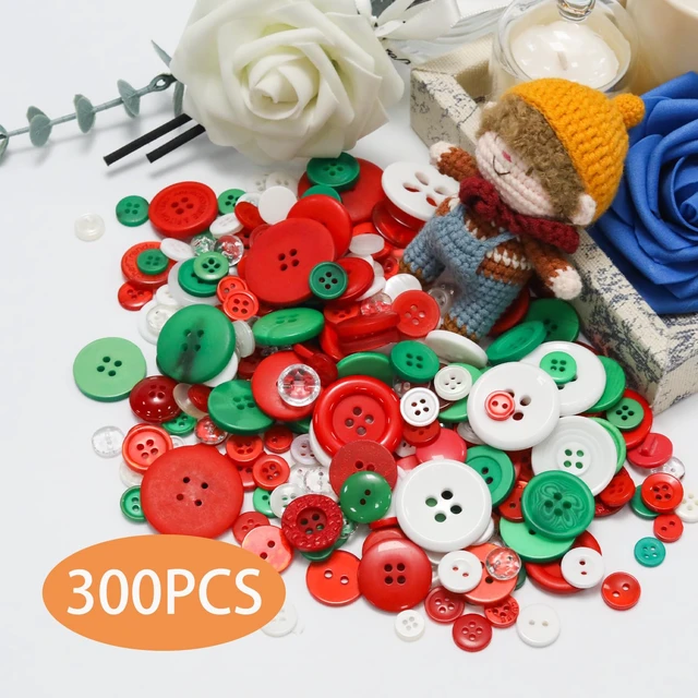 Alt view image 2 of 6 - About 300 Pcs Christmas Color Resion Buttons for Crafts, 4 Holes Assorted Sizes Resin Buttons, for Crafting, Arts, DIY, Decoration, Sewing (Christmas Color)