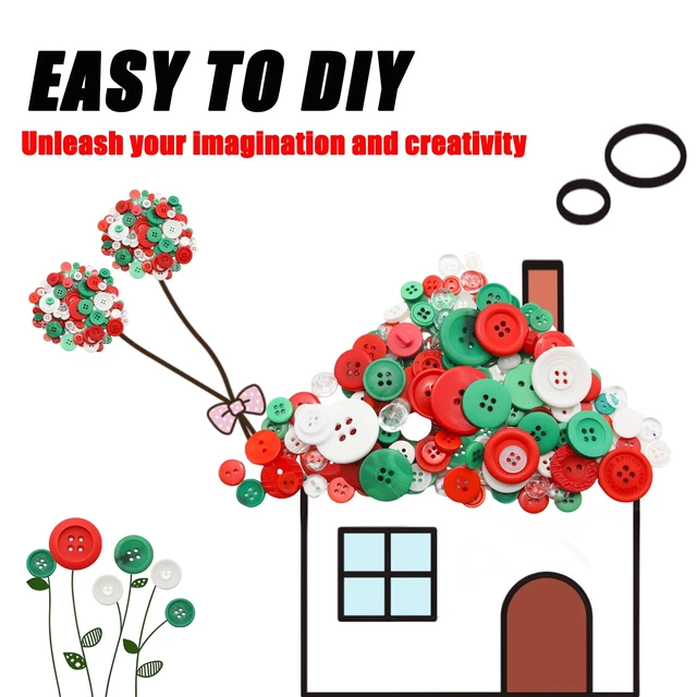 Alt view image 3 of 6 - About 300 Pcs Christmas Color Resion Buttons for Crafts, 4 Holes Assorted Sizes Resin Buttons, for Crafting, Arts, DIY, Decoration, Sewing (Christmas Color)