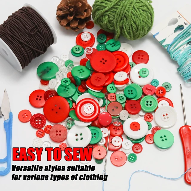 Alt view image 5 of 6 - About 300 Pcs Christmas Color Resion Buttons for Crafts, 4 Holes Assorted Sizes Resin Buttons, for Crafting, Arts, DIY, Decoration, Sewing (Christmas Color)