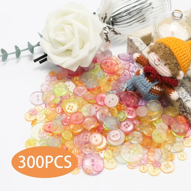 Alt view image 2 of 7 - About 300 Pcs Clear Resion Buttons for Crafts, 4 Holes Assorted Sizes Resin Buttons, for Crafting, Arts, DIY, Decoration, Sewing (Clear)