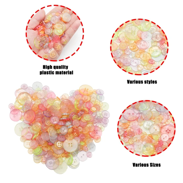Alt view image 4 of 7 - About 300 Pcs Clear Resion Buttons for Crafts, 4 Holes Assorted Sizes Resin Buttons, for Crafting, Arts, DIY, Decoration, Sewing (Clear)