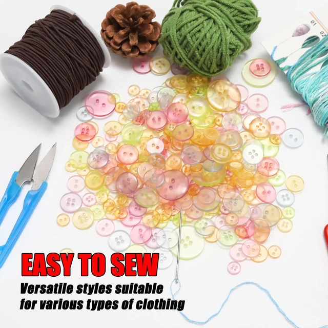 Alt view image 6 of 7 - About 300 Pcs Clear Resion Buttons for Crafts, 4 Holes Assorted Sizes Resin Buttons, for Crafting, Arts, DIY, Decoration, Sewing (Clear)