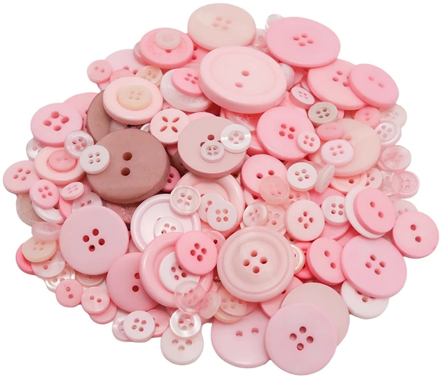 Main image of About 300 Pcs Pink Resion Buttons for Crafts, 4 Holes Assorted Sizes Resin Buttons, for Crafting, Arts, DIY, Decoration, Sewing (Pink)
