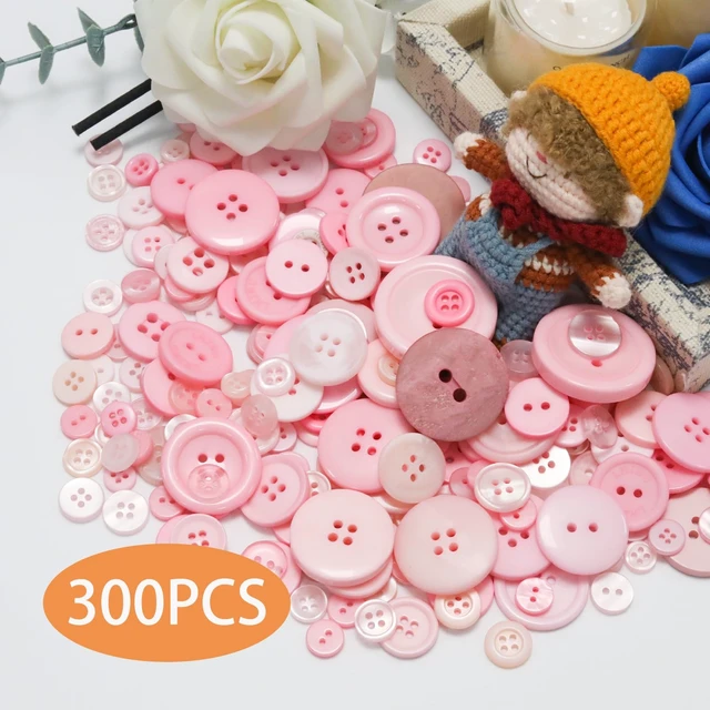 Alt view image 2 of 7 - About 300 Pcs Pink Resion Buttons for Crafts, 4 Holes Assorted Sizes Resin Buttons, for Crafting, Arts, DIY, Decoration, Sewing (Pink)