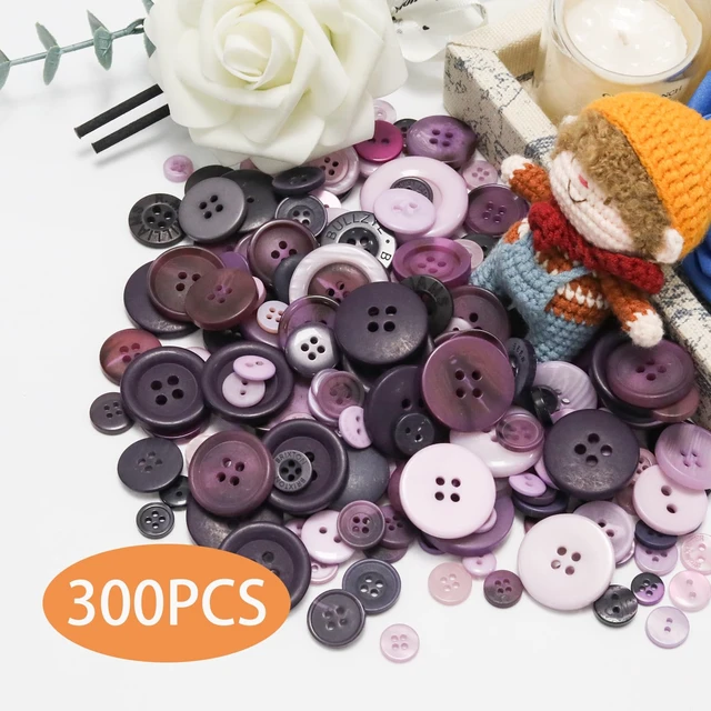 Alt view image 2 of 7 - About 300 Pcs Purple Resion Buttons for Crafts, 4 Holes Assorted Sizes Resin Buttons, for Crafting, Arts, DIY, Decoration, Sewing (Purple)