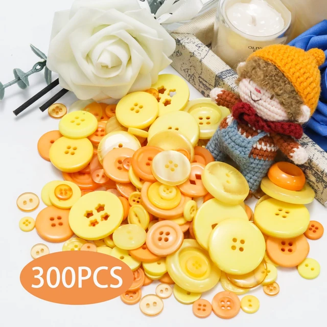 Alt view image 2 of 7 - About 300 Pcs Orange Resion Buttons for Crafts, 4 Holes Assorted Sizes Resin Buttons, for Crafting, Arts, DIY, Decoration, Sewing (Orange)