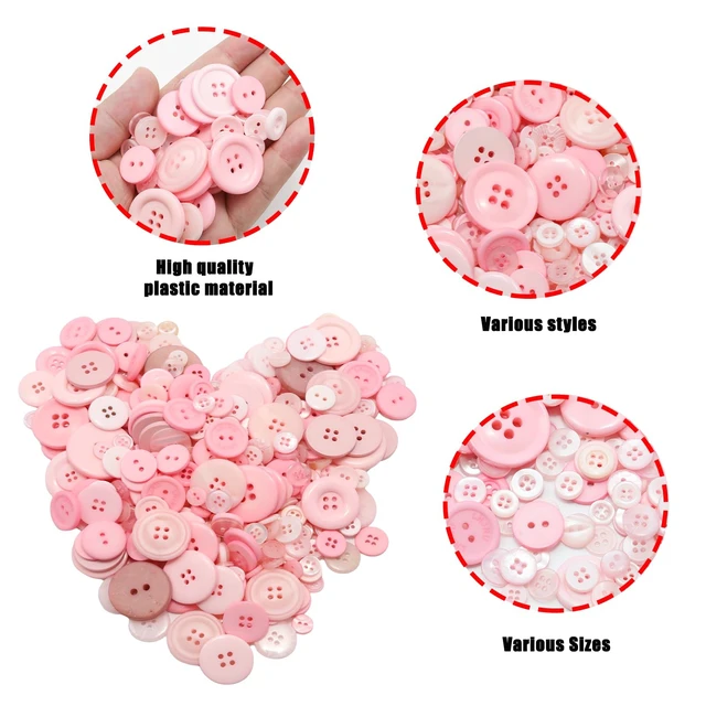 Alt view image 4 of 7 - About 300 Pcs Pink Resion Buttons for Crafts, 4 Holes Assorted Sizes Resin Buttons, for Crafting, Arts, DIY, Decoration, Sewing (Pink)