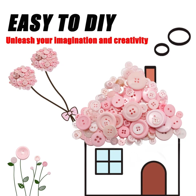 Alt view image 3 of 7 - About 300 Pcs Pink Resion Buttons for Crafts, 4 Holes Assorted Sizes Resin Buttons, for Crafting, Arts, DIY, Decoration, Sewing (Pink)