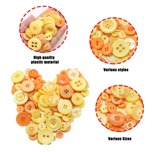 Alt view image 4 of 7 - About 300 Pcs Orange Resion Buttons for Crafts, 4 Holes Assorted Sizes Resin Buttons, for Crafting, Arts, DIY, Decoration, Sewing (Orange)