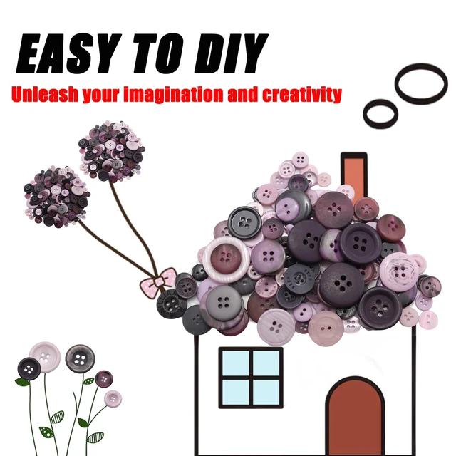 Alt view image 3 of 7 - About 300 Pcs Purple Resion Buttons for Crafts, 4 Holes Assorted Sizes Resin Buttons, for Crafting, Arts, DIY, Decoration, Sewing (Purple)