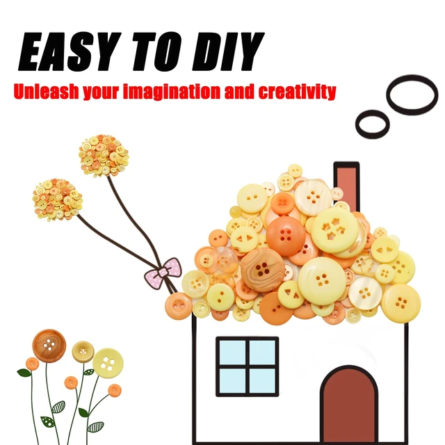Alt view image 3 of 7 - About 300 Pcs Orange Resion Buttons for Crafts, 4 Holes Assorted Sizes Resin Buttons, for Crafting, Arts, DIY, Decoration, Sewing (Orange)
