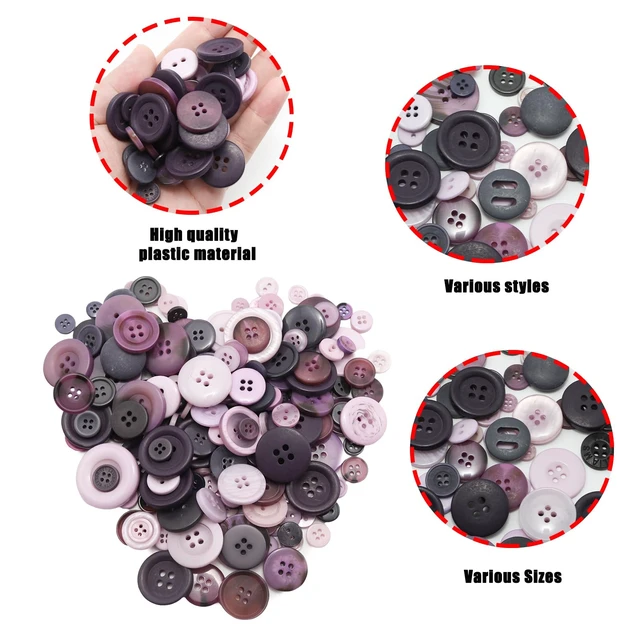Alt view image 4 of 7 - About 300 Pcs Purple Resion Buttons for Crafts, 4 Holes Assorted Sizes Resin Buttons, for Crafting, Arts, DIY, Decoration, Sewing (Purple)