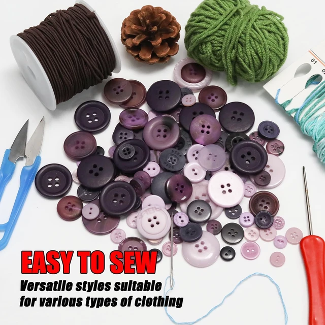 Alt view image 6 of 7 - About 300 Pcs Purple Resion Buttons for Crafts, 4 Holes Assorted Sizes Resin Buttons, for Crafting, Arts, DIY, Decoration, Sewing (Purple)