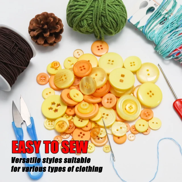 Alt view image 6 of 7 - About 300 Pcs Orange Resion Buttons for Crafts, 4 Holes Assorted Sizes Resin Buttons, for Crafting, Arts, DIY, Decoration, Sewing (Orange)