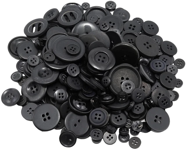 Main image of About 300 Pcs Black Resion Buttons for Crafts, 4 Holes Assorted Sizes Resin Buttons, for Crafting, Arts, DIY, Decoration, Sewing (Black)