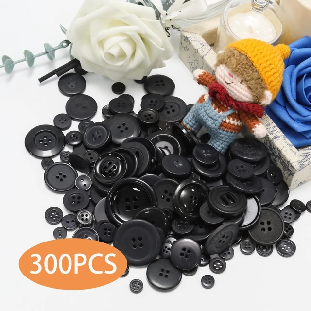Alt view image 2 of 7 - About 300 Pcs Black Resion Buttons for Crafts, 4 Holes Assorted Sizes Resin Buttons, for Crafting, Arts, DIY, Decoration, Sewing (Black)