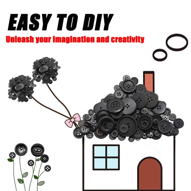 Alt view image 3 of 7 - About 300 Pcs Black Resion Buttons for Crafts, 4 Holes Assorted Sizes Resin Buttons, for Crafting, Arts, DIY, Decoration, Sewing (Black)