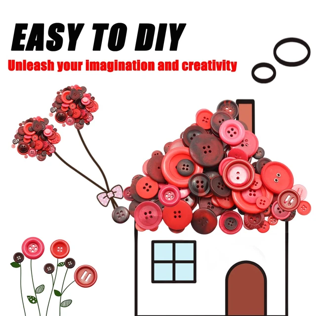 Alt view image 3 of 7 - About 300 Pcs Red Resion Buttons for Crafts, 4 Holes Assorted Sizes Resin Buttons, for Crafting, Arts, DIY, Decoration, Sewing (Red)