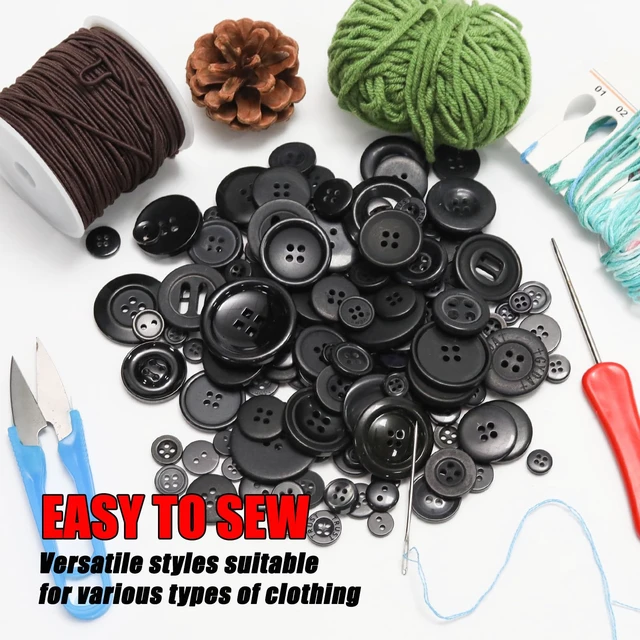 Alt view image 6 of 7 - About 300 Pcs Black Resion Buttons for Crafts, 4 Holes Assorted Sizes Resin Buttons, for Crafting, Arts, DIY, Decoration, Sewing (Black)