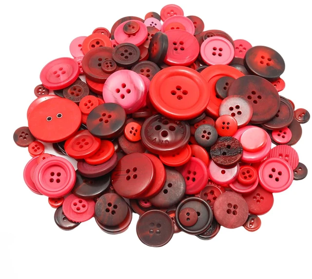 Main image of About 300 Pcs Red Resion Buttons for Crafts, 4 Holes Assorted Sizes Resin Buttons, for Crafting, Arts, DIY, Decoration, Sewing (Red)