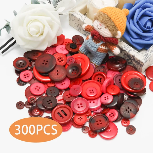 Alt view image 2 of 7 - About 300 Pcs Red Resion Buttons for Crafts, 4 Holes Assorted Sizes Resin Buttons, for Crafting, Arts, DIY, Decoration, Sewing (Red)